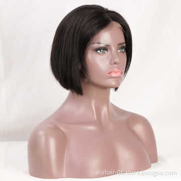 Aisi Beauty Cheap Short Silky Straight Short Bob Black Wig Middle Part Swiss Lace Wig Synthetic Lace Front Wigs For Black Women